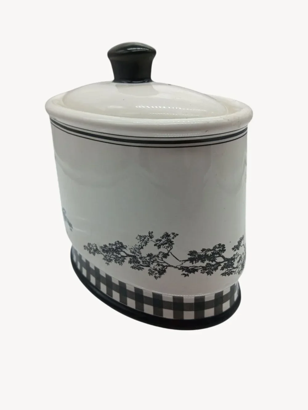 Vintage Waverly County Life Ceramic Lid Container Black White Toile Small Bath